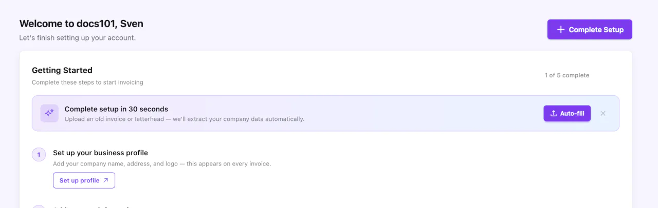 Auto-fill Banner im Dashboard
